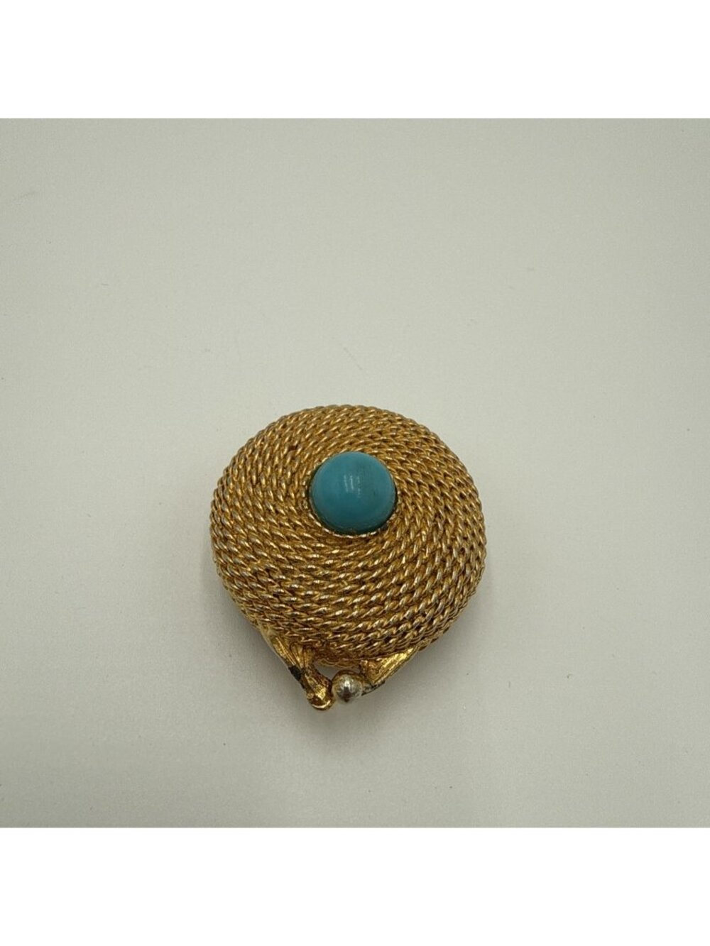 Vintage 1960s Estee Lauder Solid Perfume Compact Gold Tone Turquoise Trinket Box